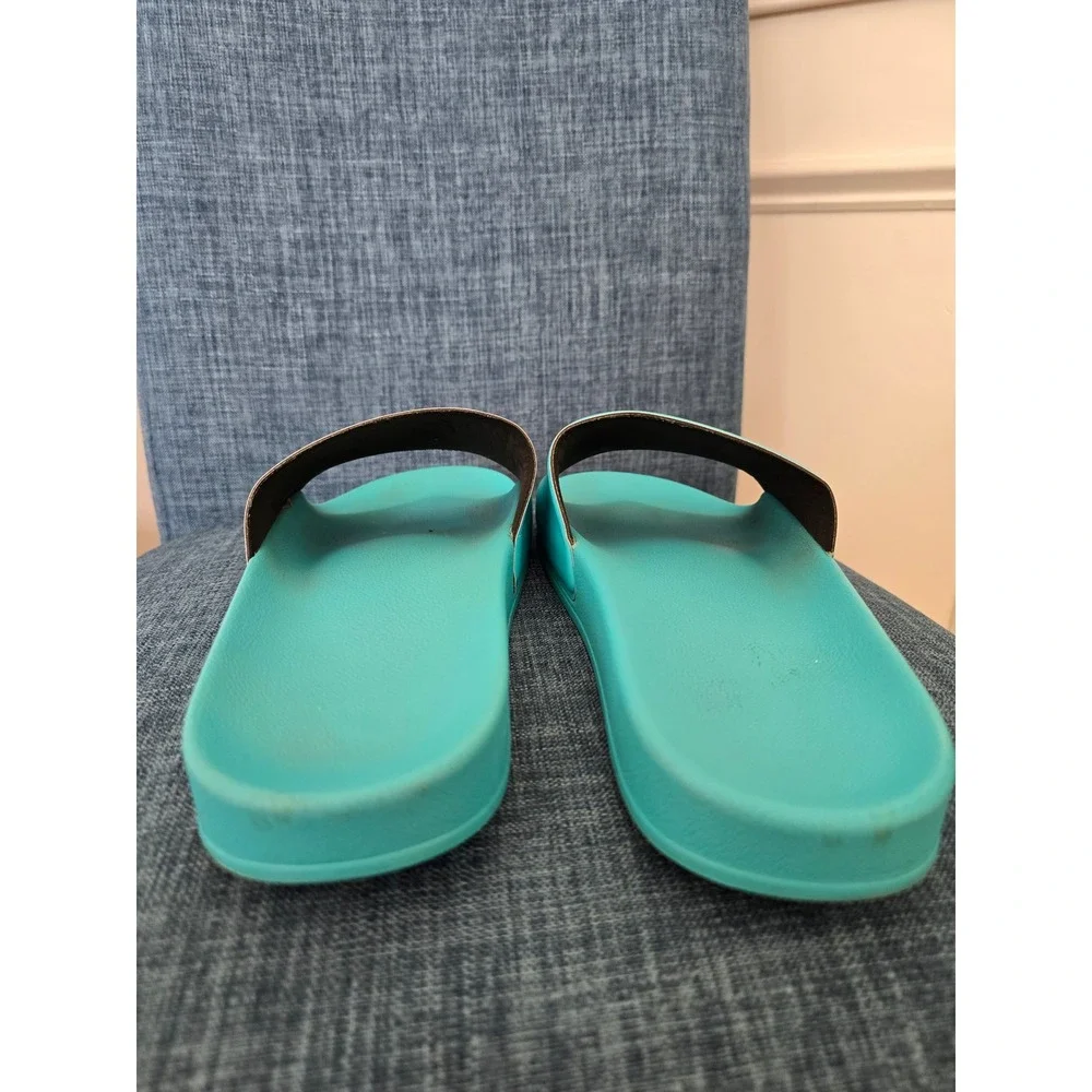 Diesel Men Turquoise Blue Logo Slide Sandals Pool Shoes Made in Italy Size 44
